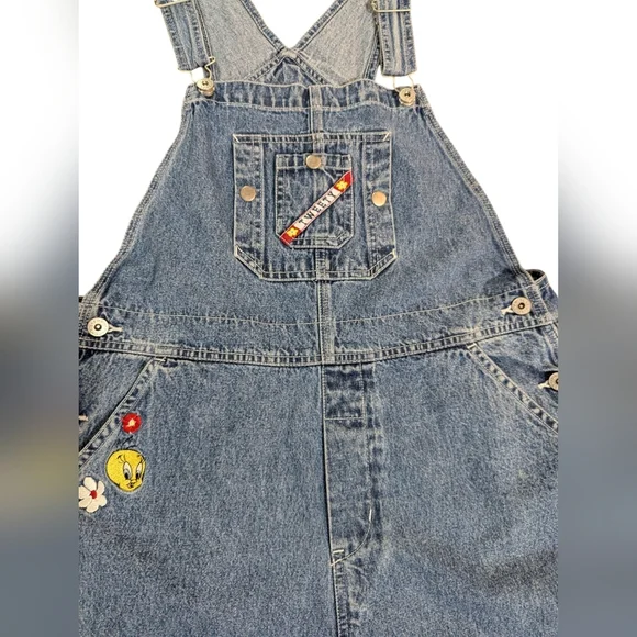 Vintage 2000 Looney Tunes Denim Overalls Bugs Bunny Embroidered Size L Overalls